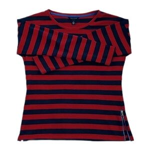💠TOMMY HILFIGER Striped Sweater Side Split Zipper Red Navy Boat Neck Preppy